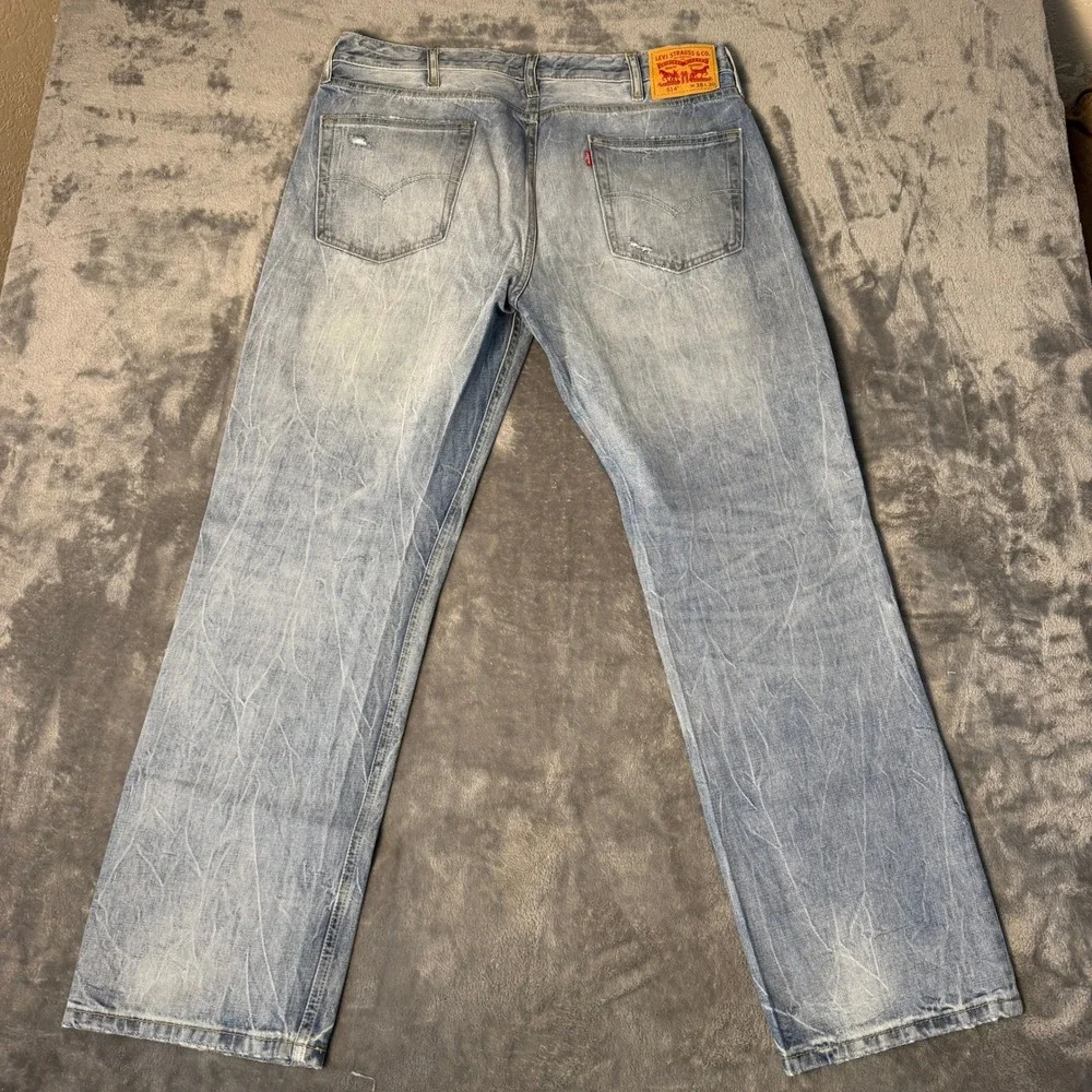 Levis 514 Straight Fit Mens 38x30 Distressed Light Wash Acid Denim Jeans